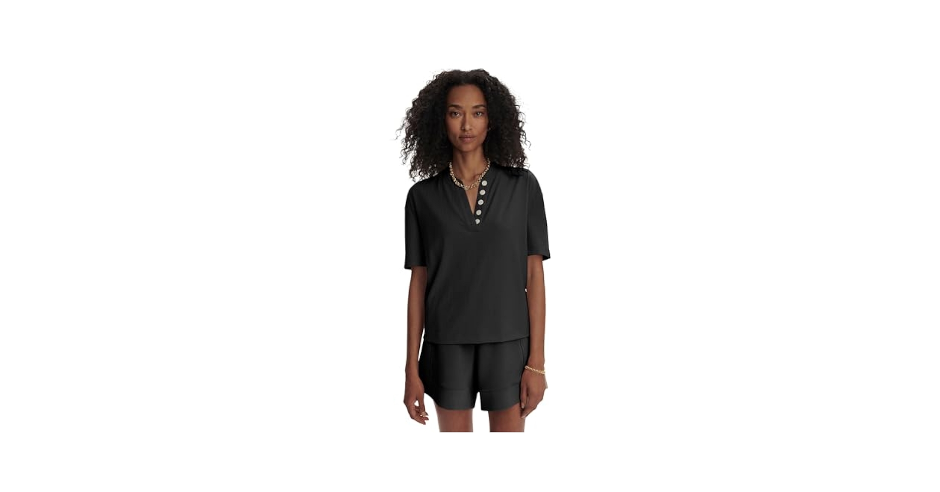 (取寄) バーリー レディース ケイシー モック プラケット リブ ティー Varley women Kasey Mock Placket Rib Tee Black Varley Kasey Mock Placket Rib Tee | Anthropologie